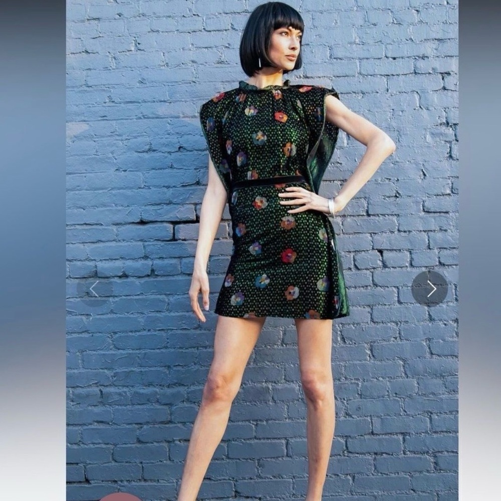 Eva Franco Black Floral and Velvet MulticolorDress